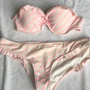Victoria secret pink and white ruffle bikini